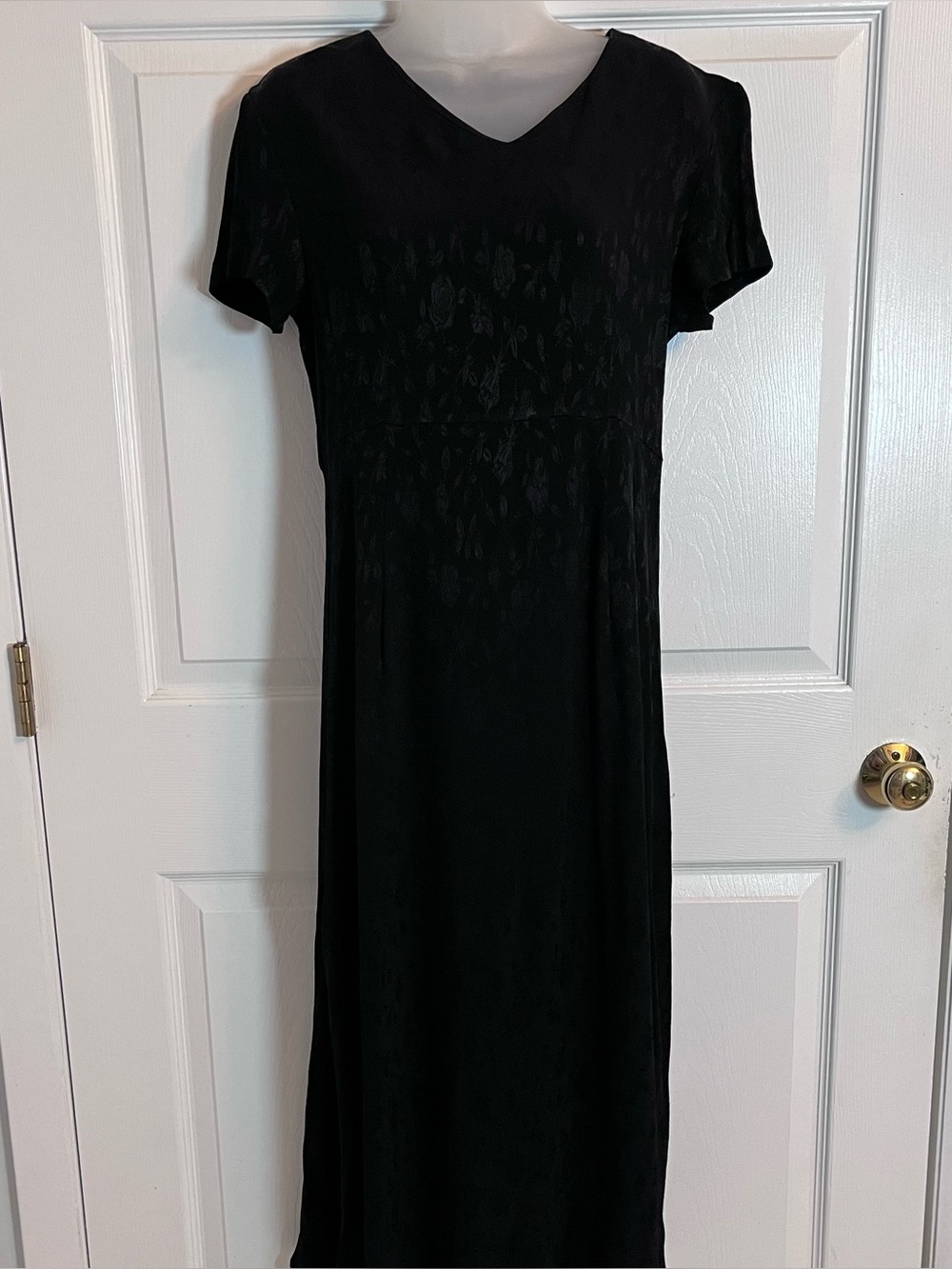 Vintage 90s Laura Ashley Black Floral Jacquard Maxi Dress UK Made Sz 10